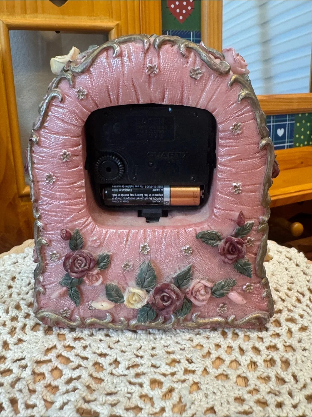Vintage-Style Pink Floral Quartz Mantel Clock cottage core
